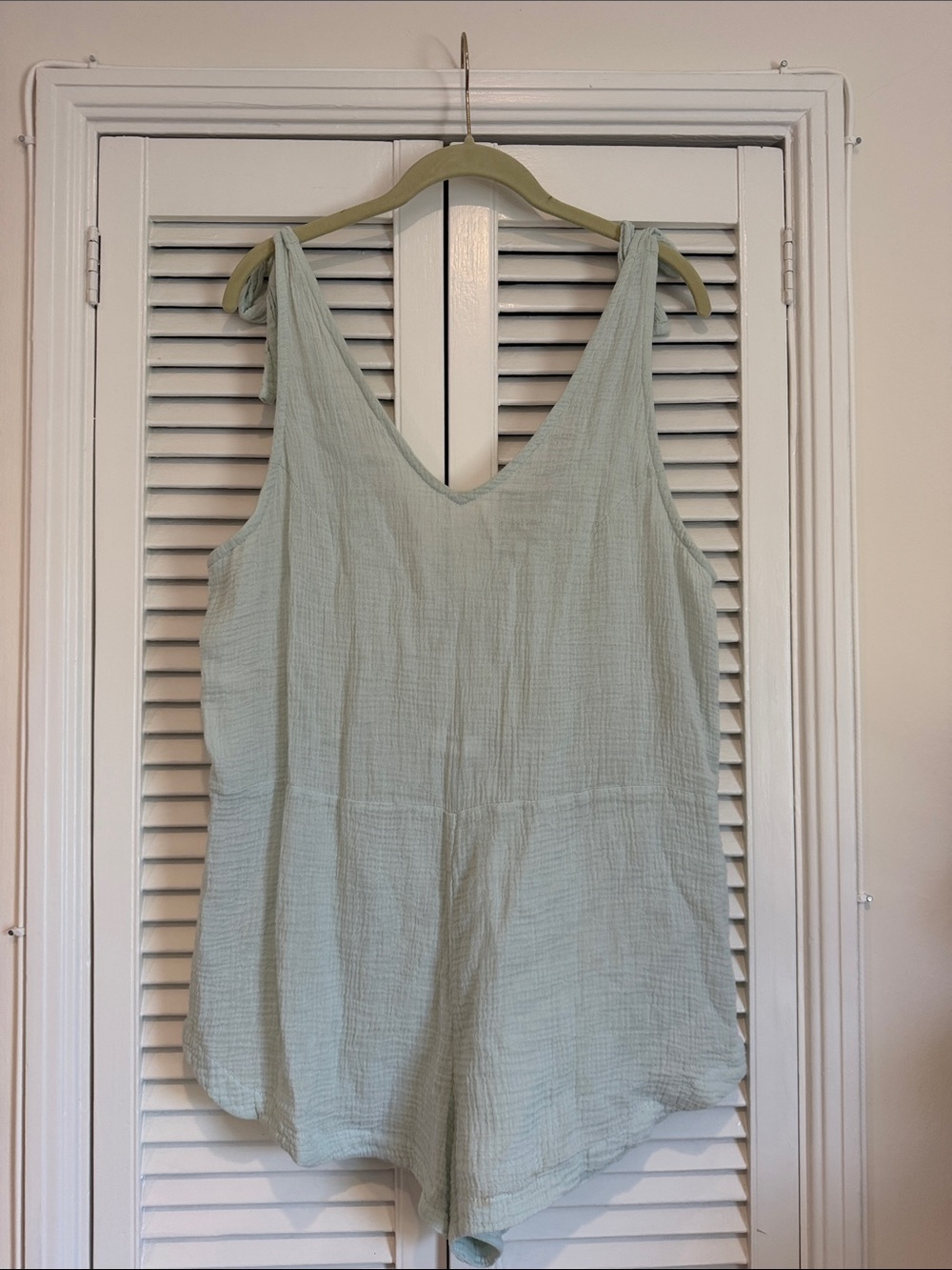 Mikoh Light Mint Green Linen-Texture Romper